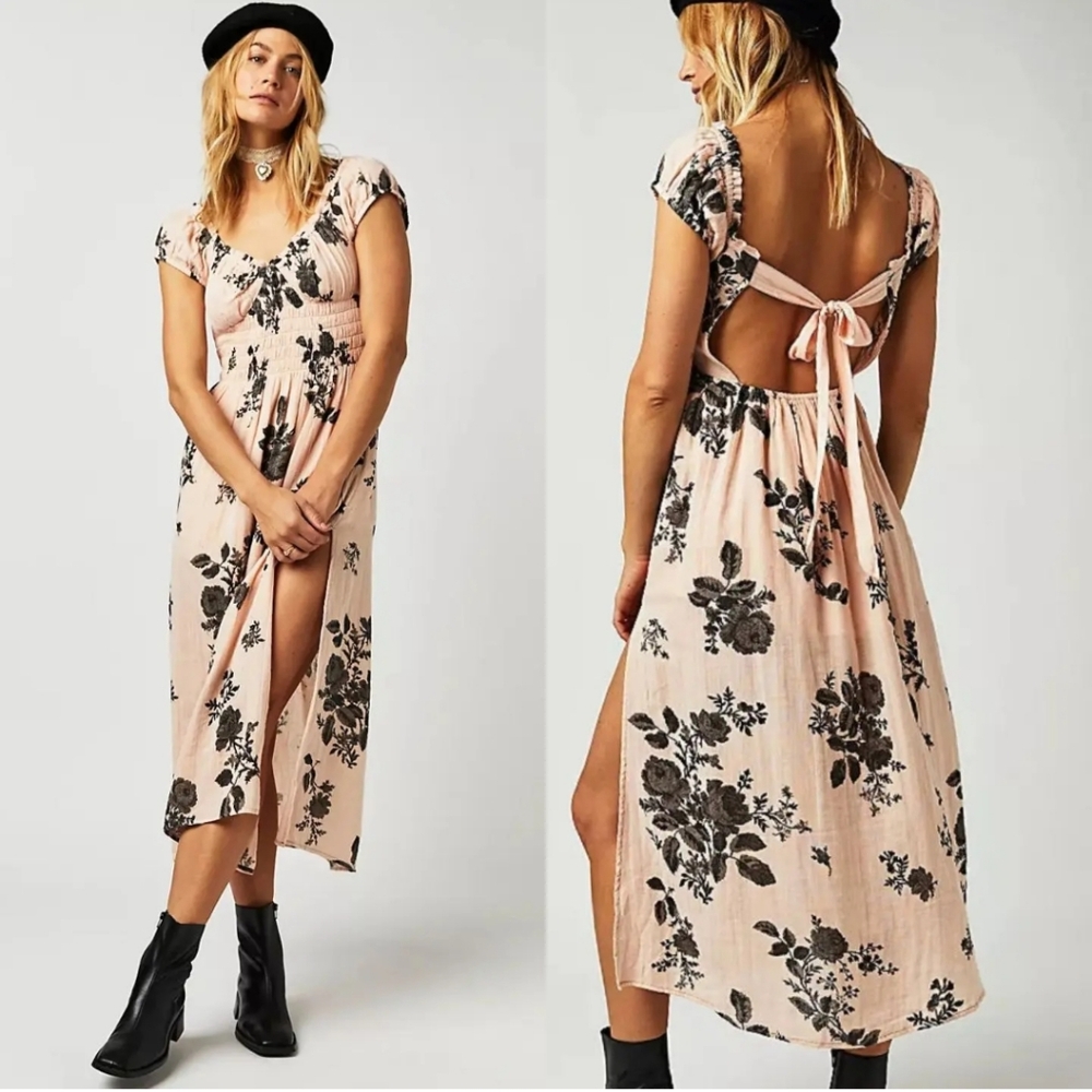 Free People Forget Me Not Midi Dress Color Peach Combo Floral Size Small